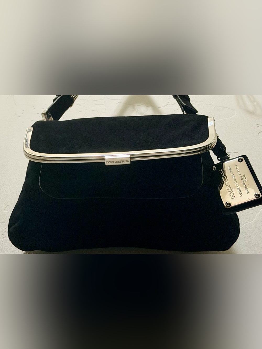 Dolce & Gabbana Miss Sleek Black Suede Shoulder Bag NWT Vintage Y2K Rare